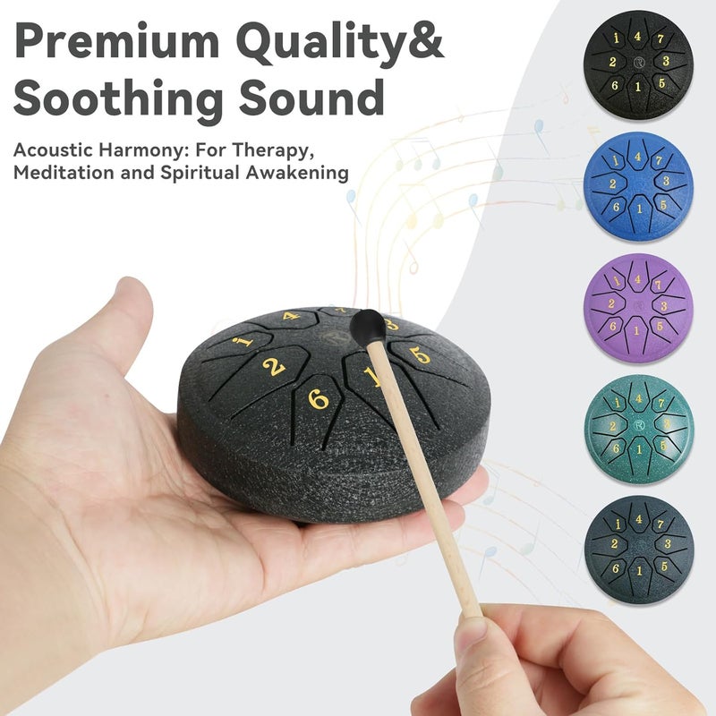 RANMING 4.5 Inch 8 Note C Key Steel Tongue Drum - Tongue Drum for Meditation, Yoga & Sound Therapy, Portable Handpan Drum with Soothing Harmonics, Ideal Gift for Beginner&Adults,Black - Image 2